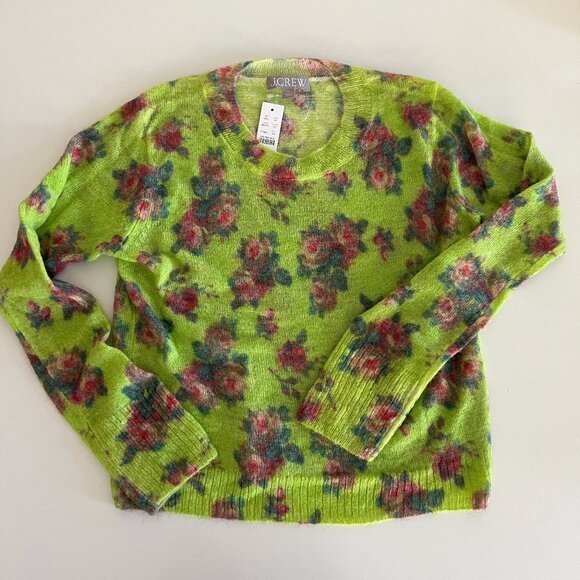 NWT J.Crew Brushed wool blend crewneck sweater / lemon rose garden - Picture 2 of 10